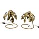 Hollywood regency set of 2 brass leaves table lamps, Bottega Gadda Italy, 1970s