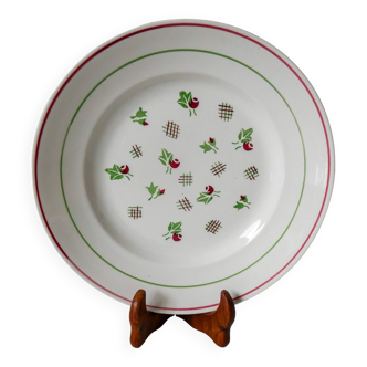 Round digoin sarreguemines dish pink and green 1940