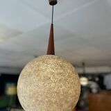 Resin and teak ball pendant light