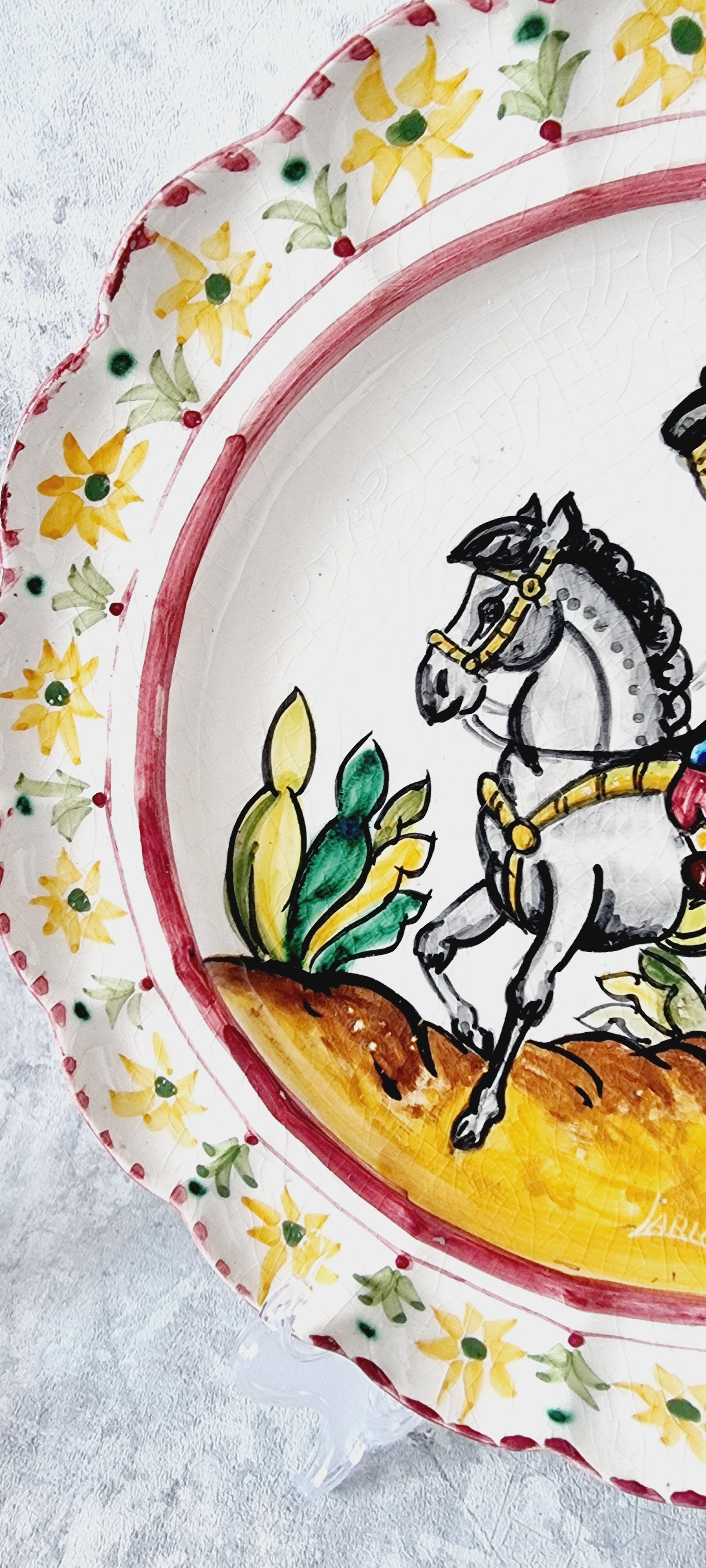 Old Spanish ceramic plate of the nineteenth century hand painted. Unique piece