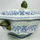 Gien, vegetable dish, soup tureen and its lid in fine earthenware, Rouen decoration.