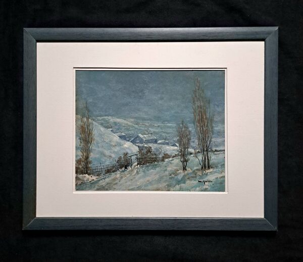 Tableau impressionniste - huile sur panneau signée - paysage d'hiver - 20ème siècle