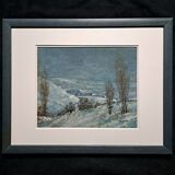 Impressionist painting - oil on panel signed - winter landscape - 20th century