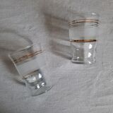 Set of 7 glasses with golden lines and frosted glass, circa 1950