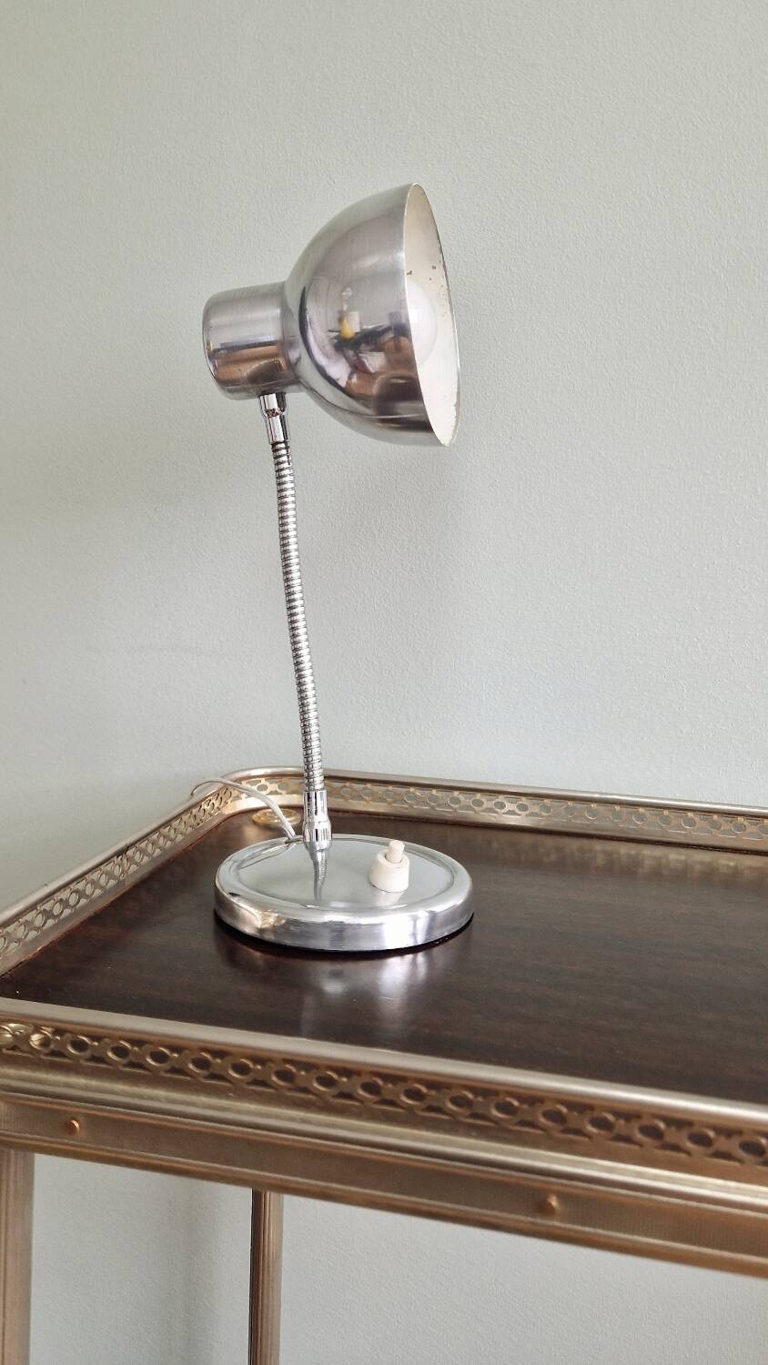 Polished aluminum desk lamp from the 1950s