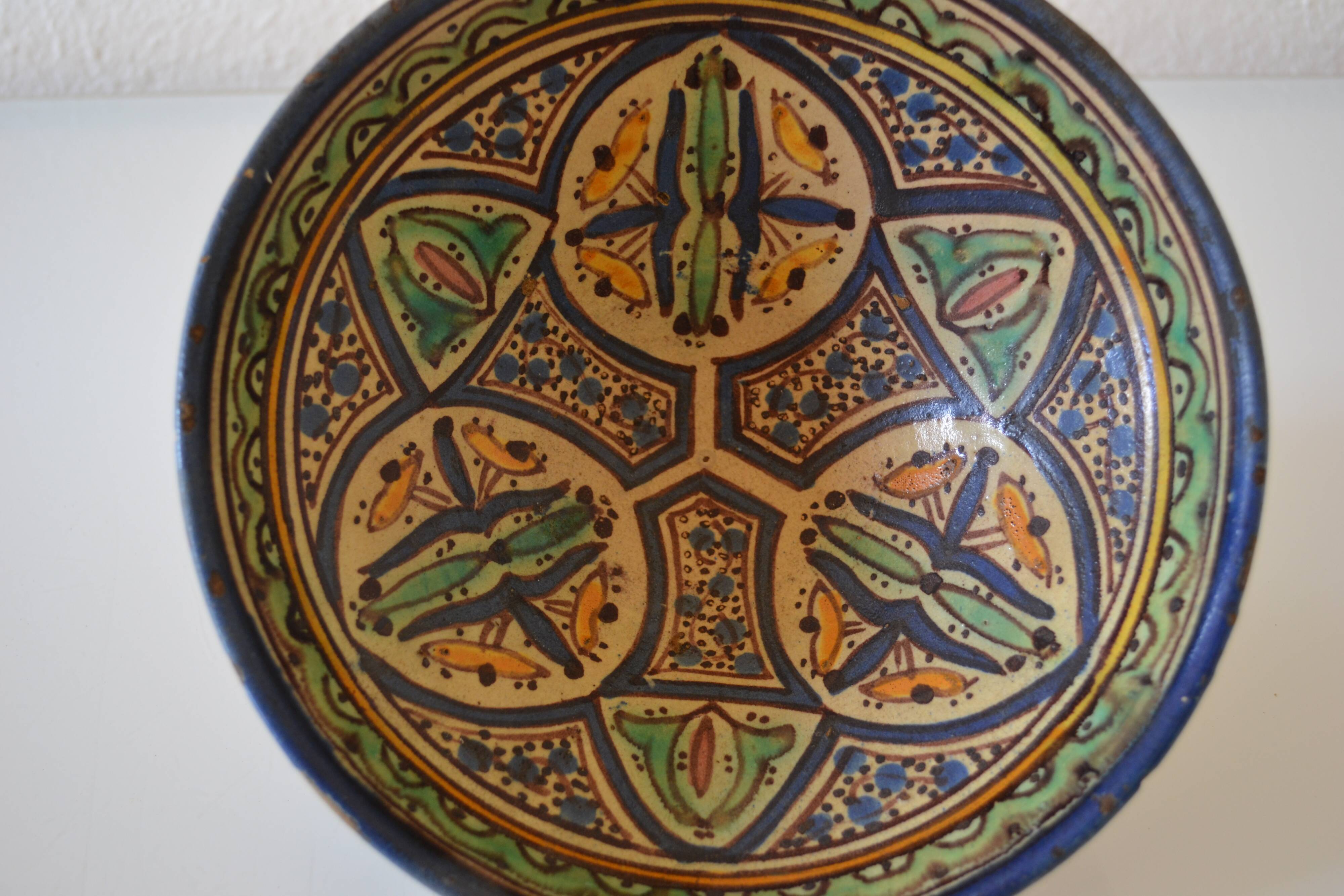 Ancient berbere ceramic dish signed north africa