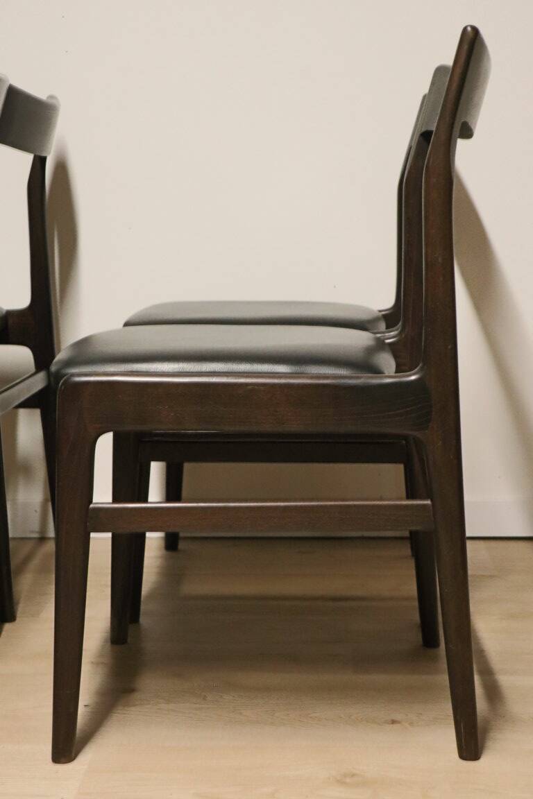 Set of 4 vintage chairs in teak and imitation leather, 1960s
