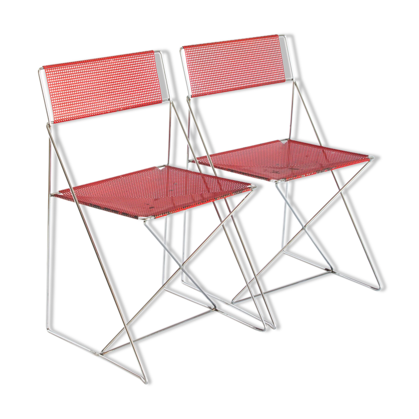 Pair of vintage X-Line chairs in enamelled and chromed metal by N.J. Haugesen for Bent Krogh