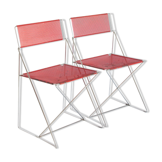 Pair of vintage X-Line chairs in enamelled and chromed metal by N.J. Haugesen for Bent Krogh