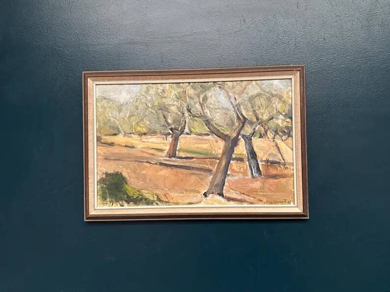 Original Swedish Oil on Canvas – "Olive Trees" by Bruno Fagerlund – Signed – Vintage and Framed – 57 × 38 cm (22.4" × 15")
