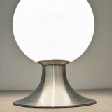 Space age round lamp in frosted white glass, France circa 1970.