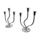 Pair of art deco candlesticks in stainless steel 3 flames, Spain, 1970