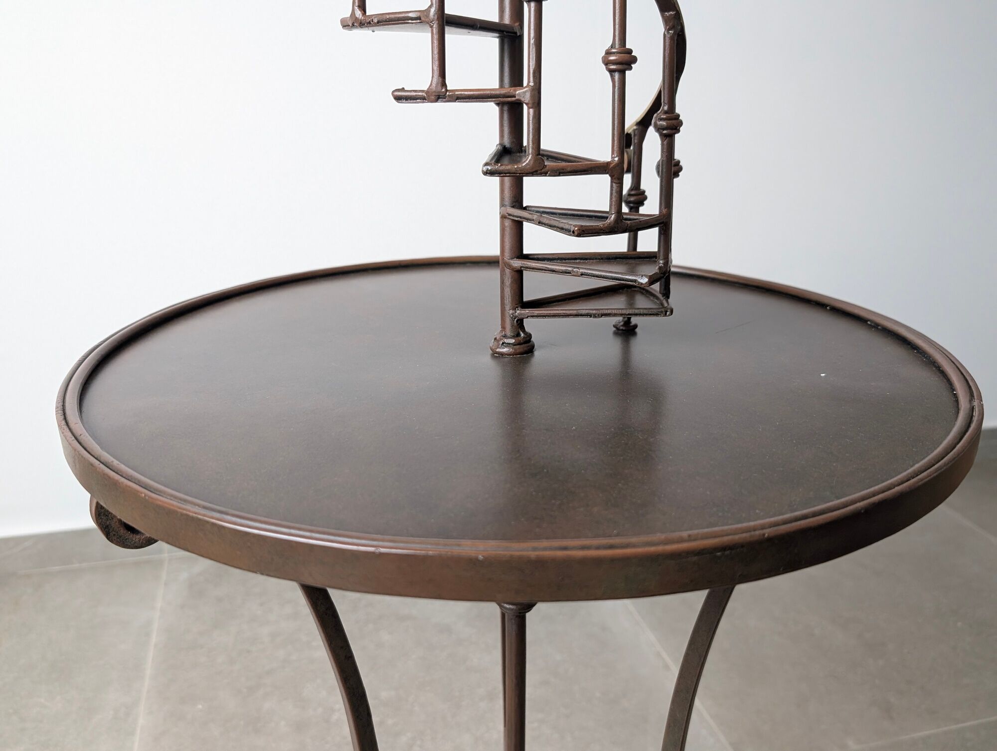 French Floor Lamp with Spiral Staircase, iron and brass, Mid-Century