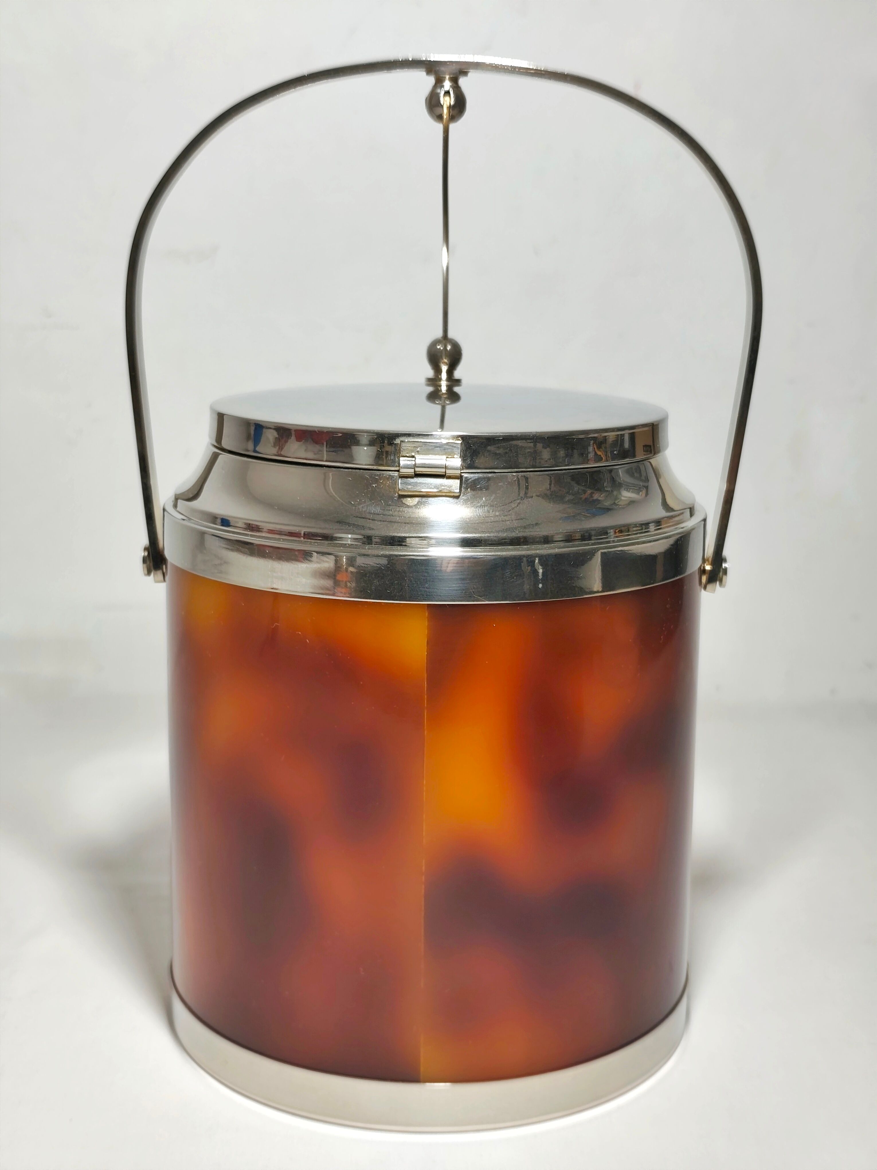 Acrylic and metal ice bucket. Spain, 1970s.