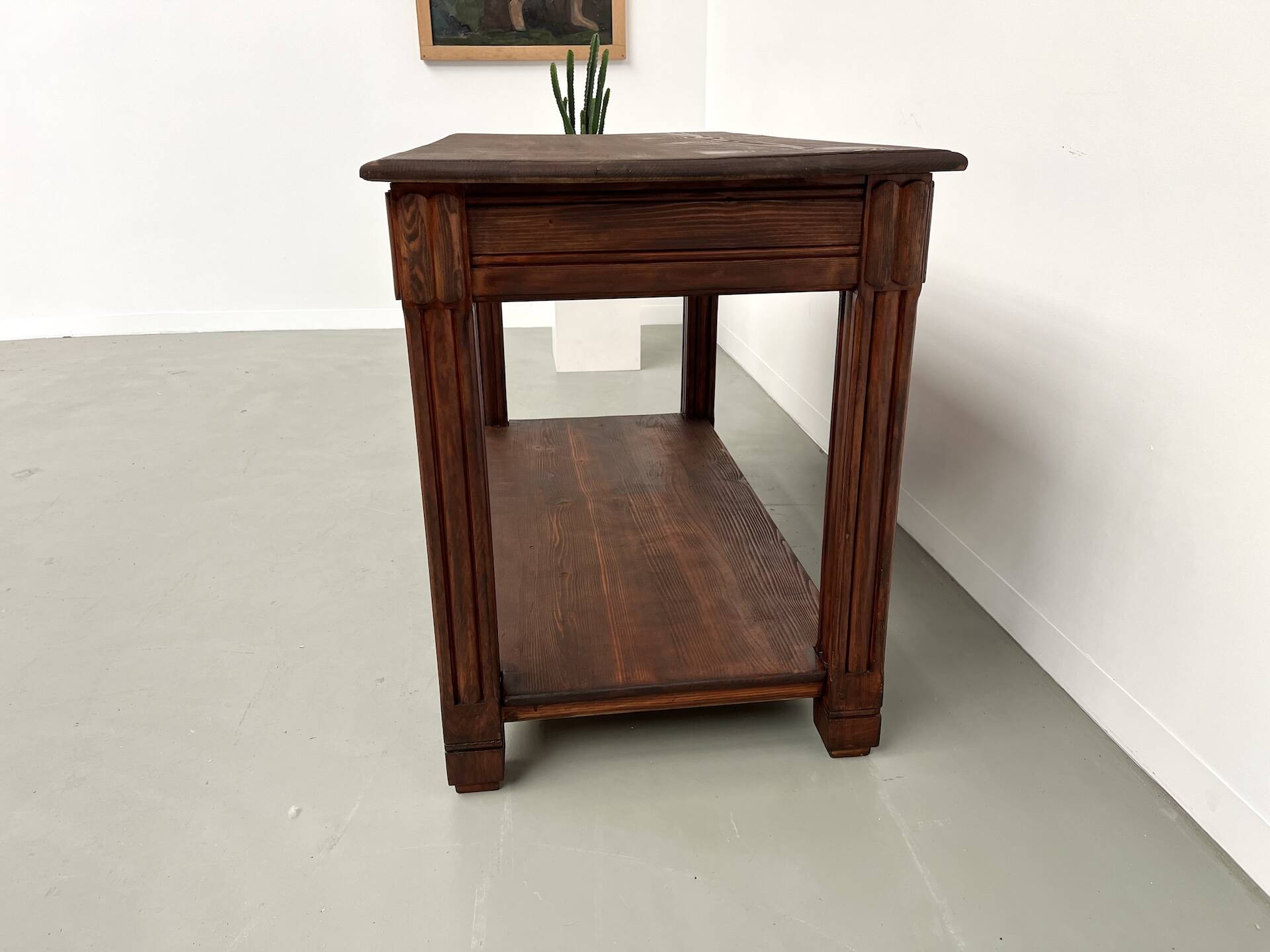 Small pine drapery table from the 1950s
