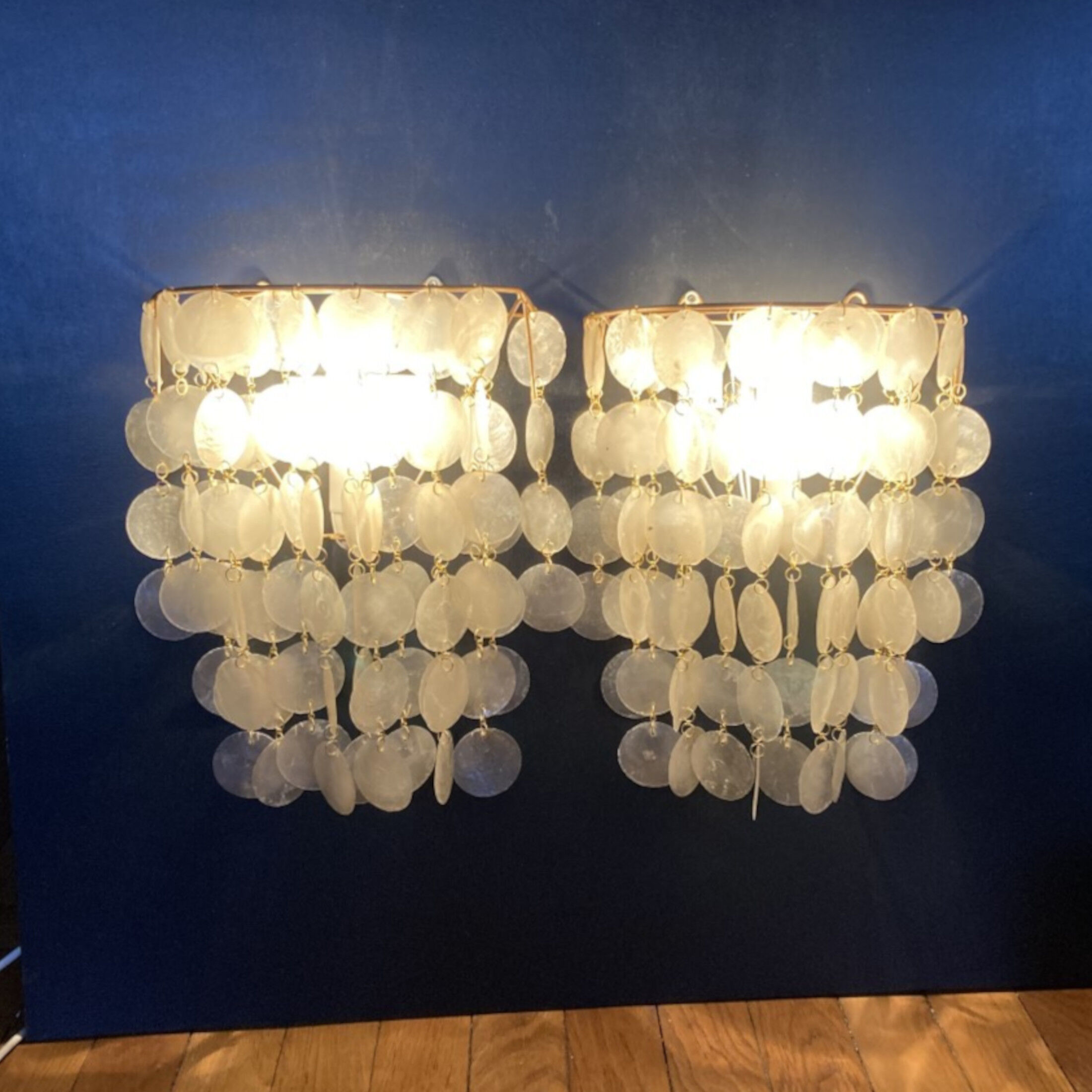 Beautiful pair of mother-of-pearl appliques, 1950, 1960, vintage 25x35cm