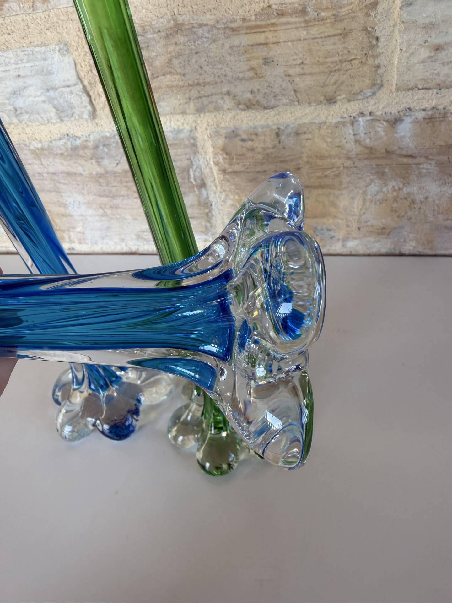 Trio de soliflore vase Murano vintage – verre soufflé bleu & vert – It