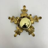 Lampe à fleurs en feuille d'or Hollywood Regency, années 1970