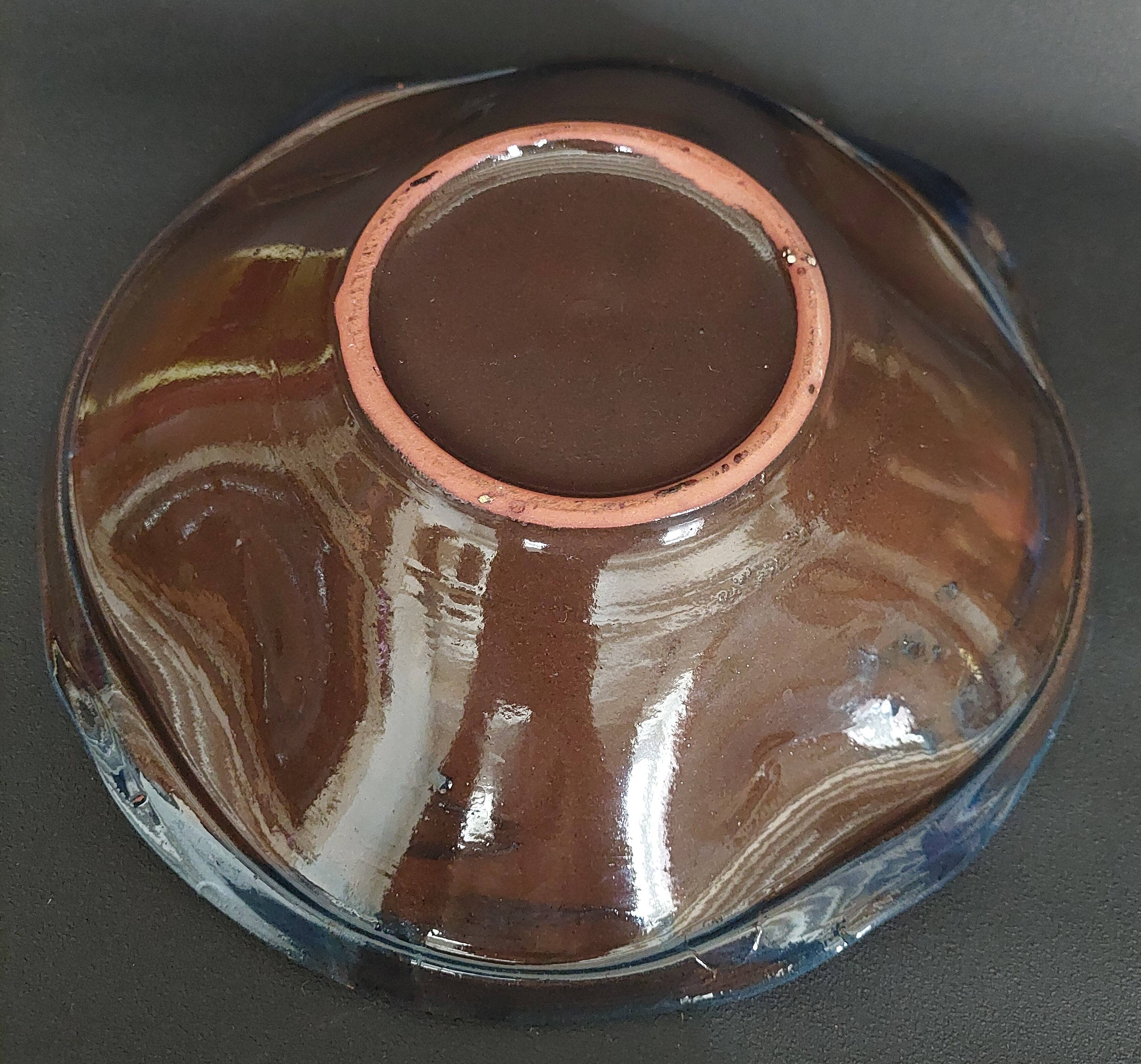 Ceramic fruit bowl in glazed terracotta signed Ceramp, 20th century