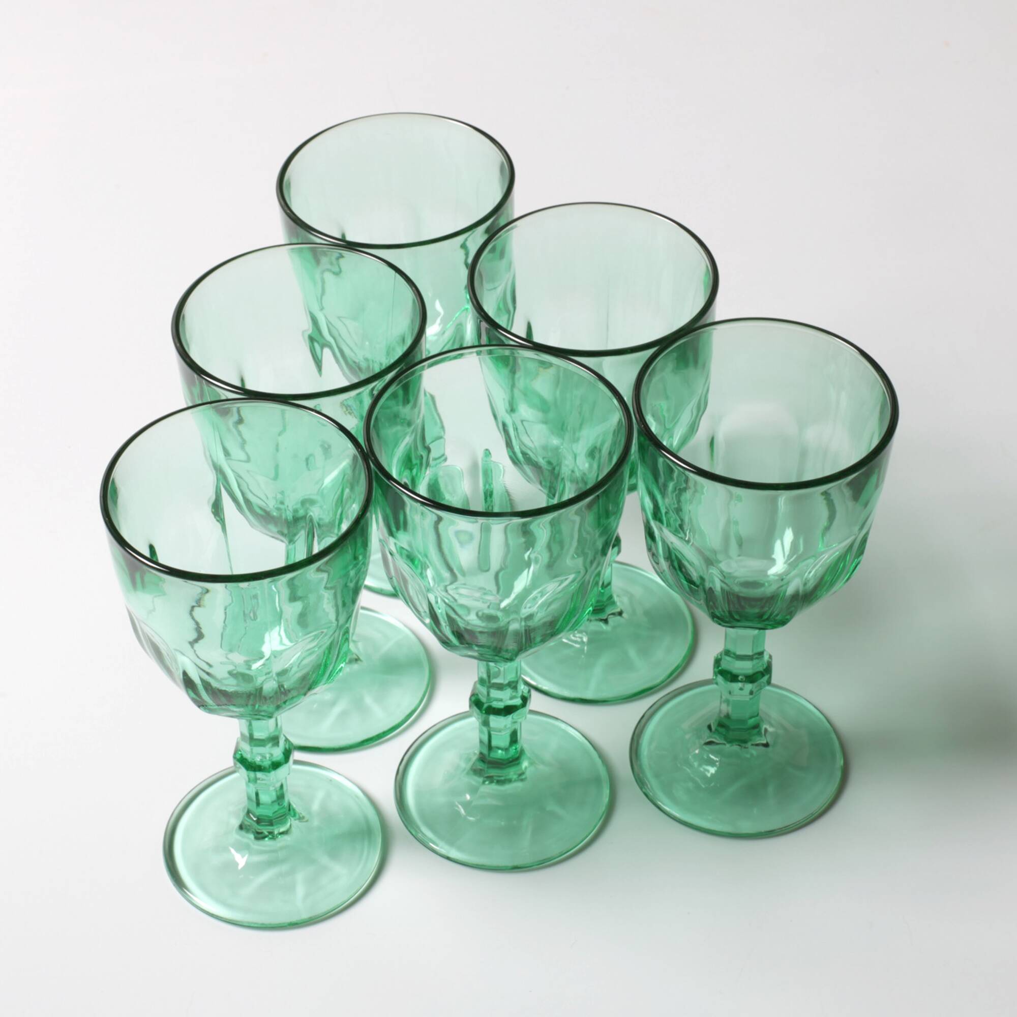 Set of 6 Vintage Green Wine Glasses / Stem Flutes / Crisal / Portugal 2000s