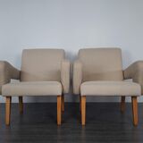 Pair of Jitona armchairs reupholstered Beige Fabric, Czech 1960s