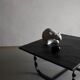 Table basse en métal forgé et pierre noire | Style brutaliste | France | Années 1970