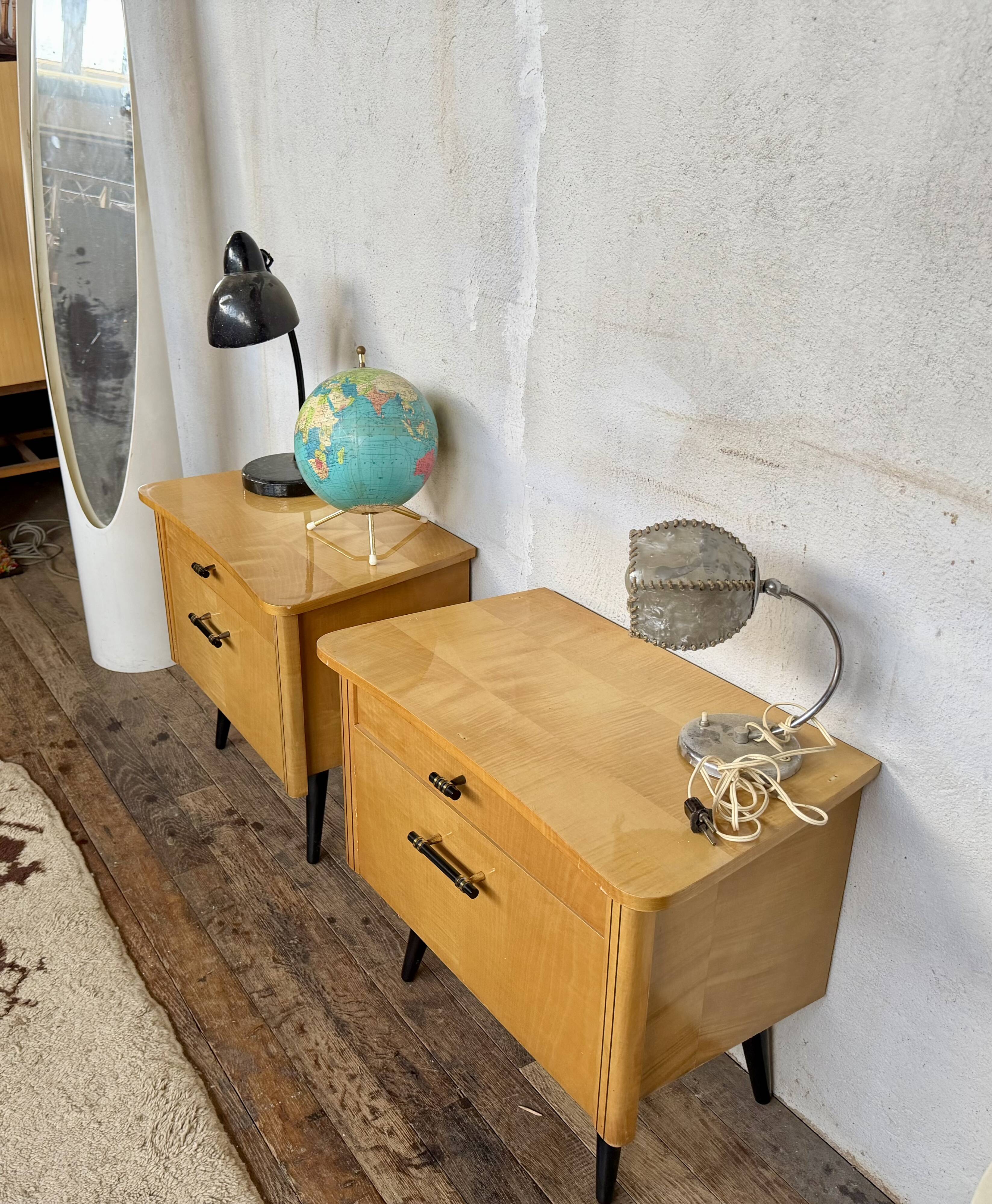 🌟 Vintage 1960s bedside tables – 1 drawer & 1 hinged door 🌟