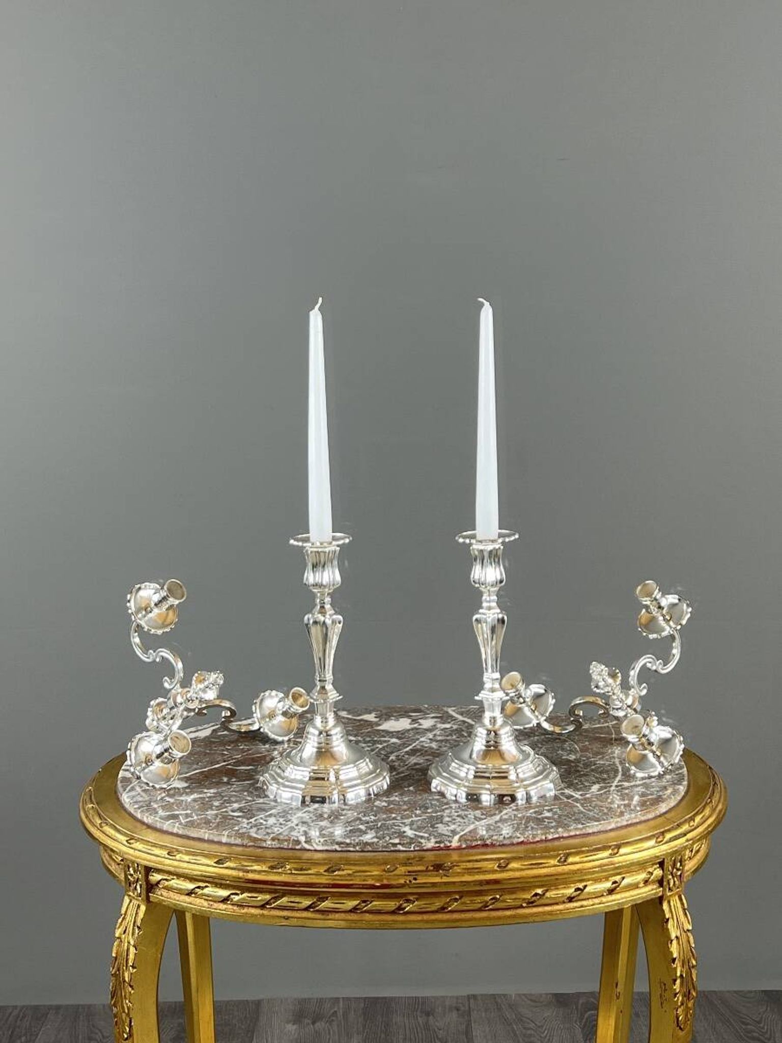 Pair of silver-plated candelabra, Louis XV style, 20th century