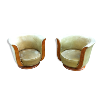 Pair of art deco Tulip chairs for the hotel "Le Malandre"