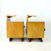 Ensemble de deux tables de chevet en bois et verre, Tchécoslovaquie 1950