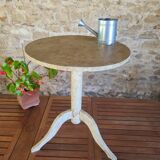 Side table, pedestal table patinated with natural pigments