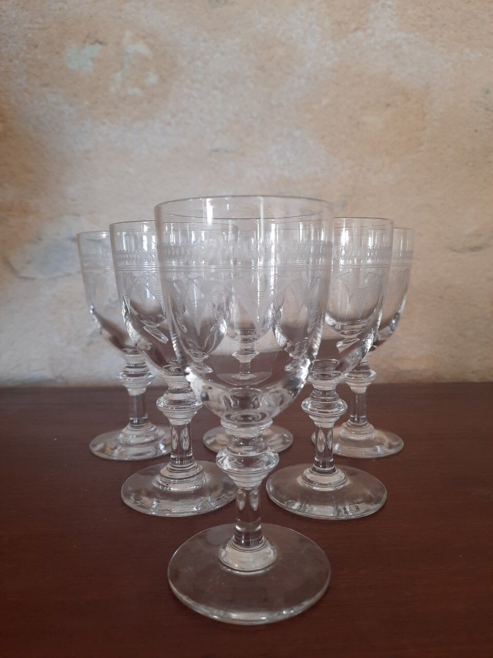 Set of 6 antique engraved glasses