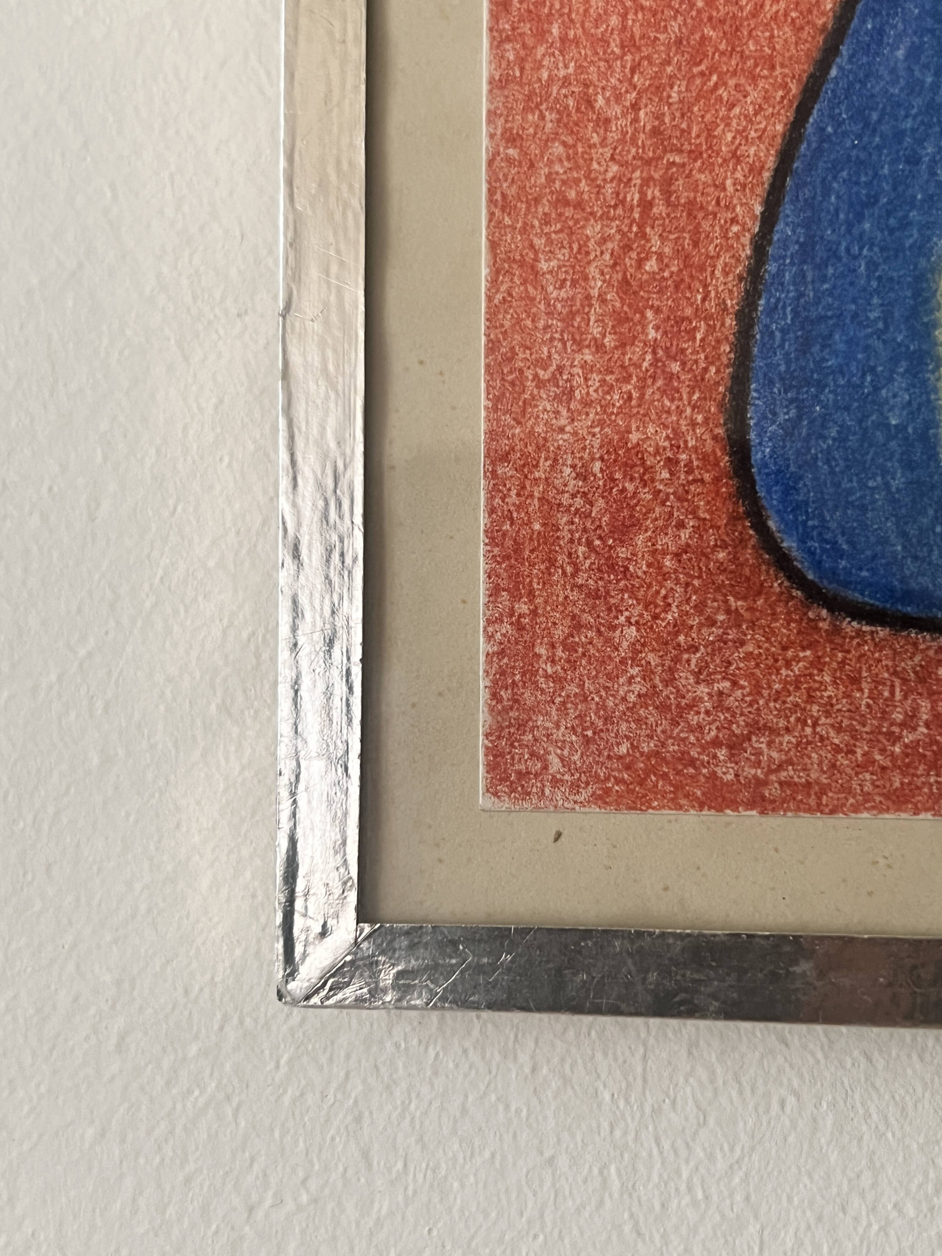 Vintage pastel cubist still life painting under glass and signed from 1967.