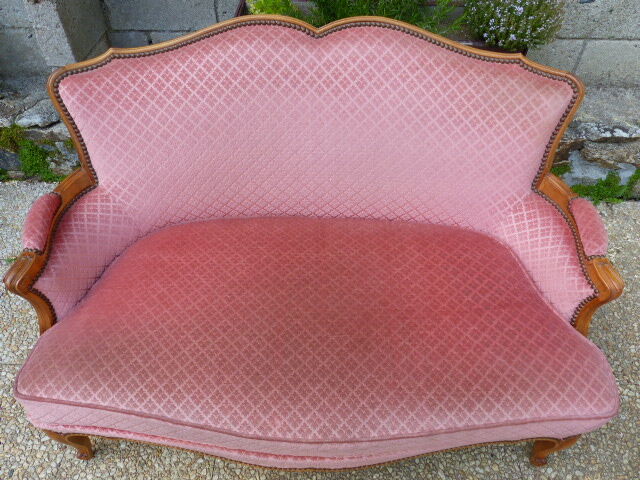 Pink velvet vintage sofa bench