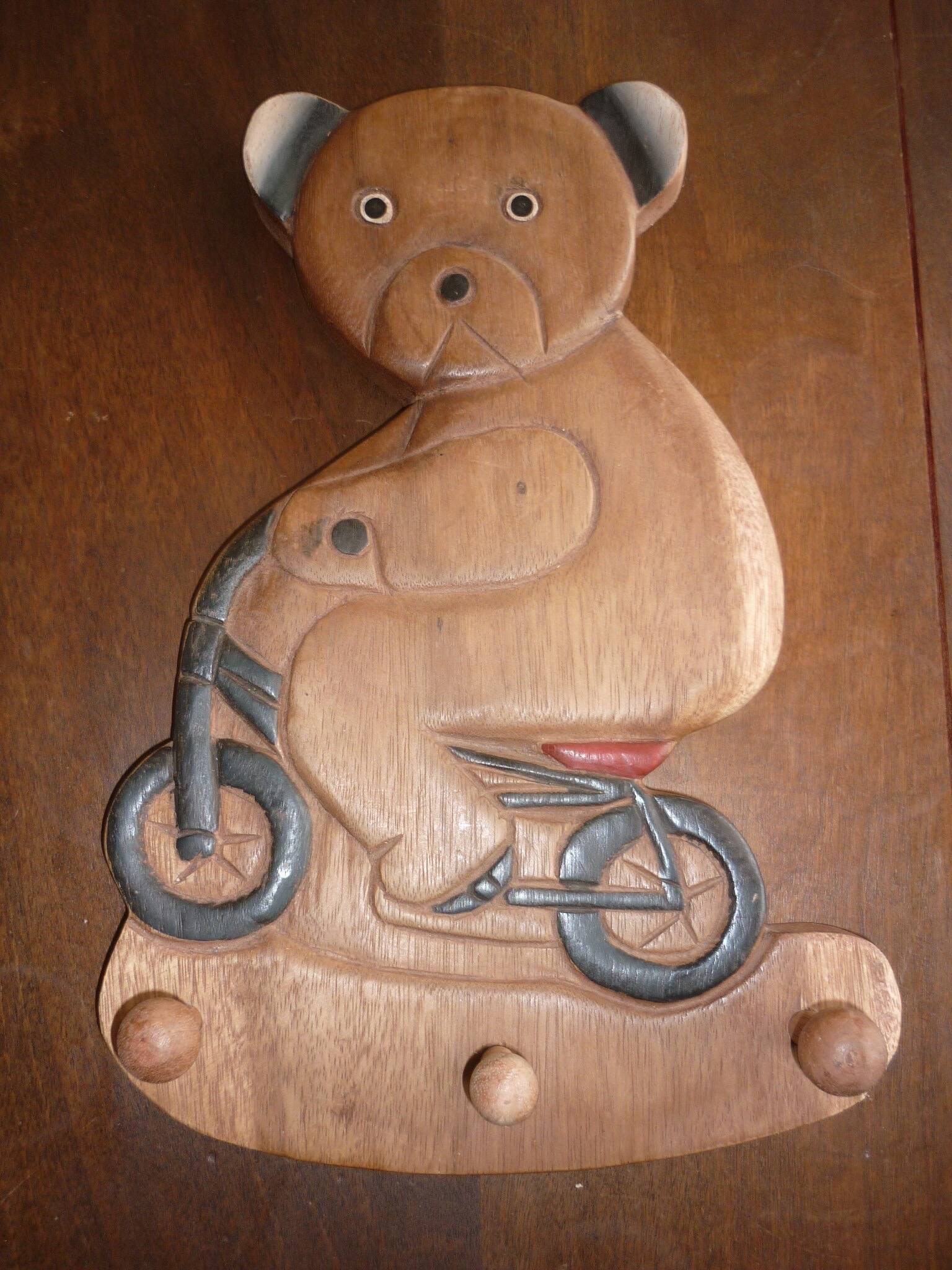 Vintage wooden bicycle bear coat rack