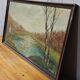 Autumn landscape house by a pond Oil on panel signed Corelli