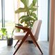 Vintage armchair white curly natural wood boho design by Chierowski 1970