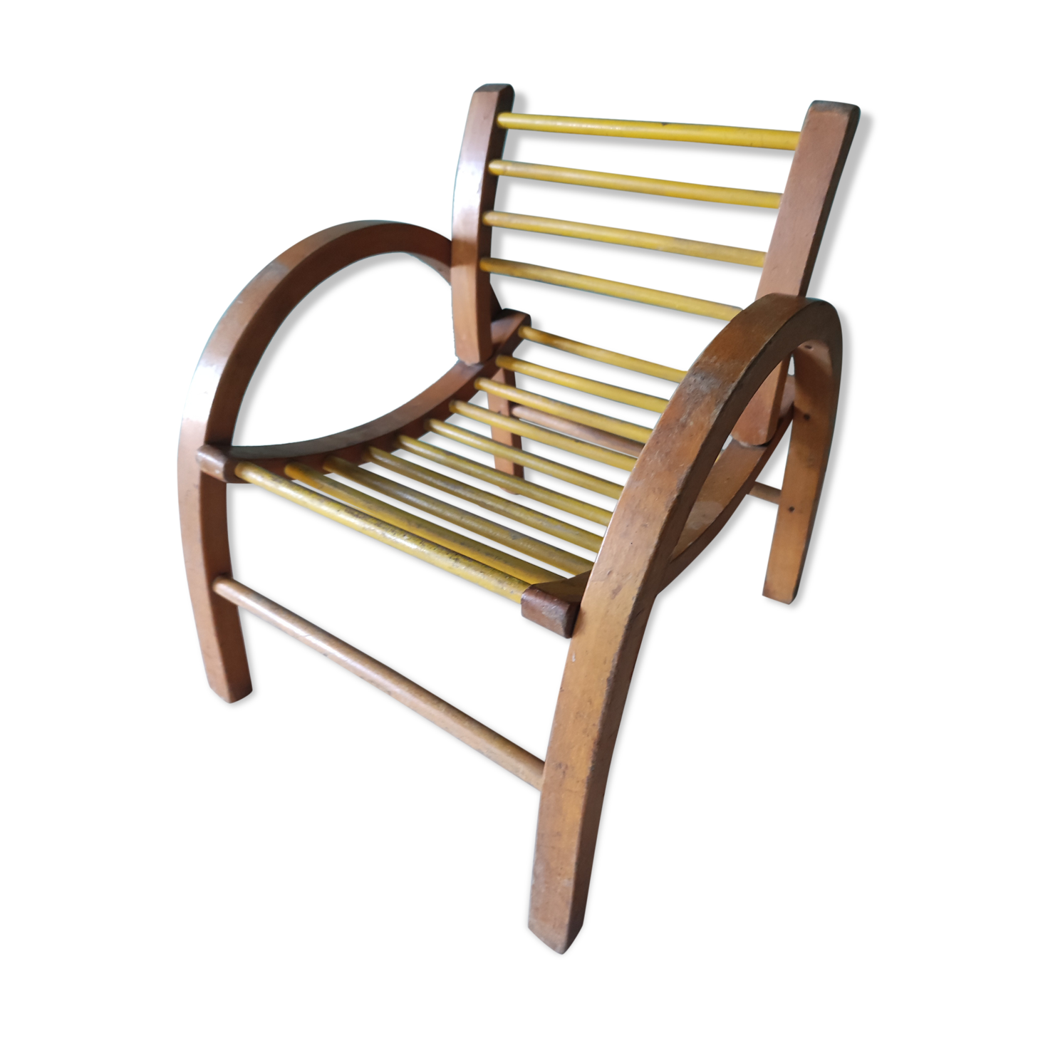 Armchair wood curved child Baumann vintage 50 60 style art décor