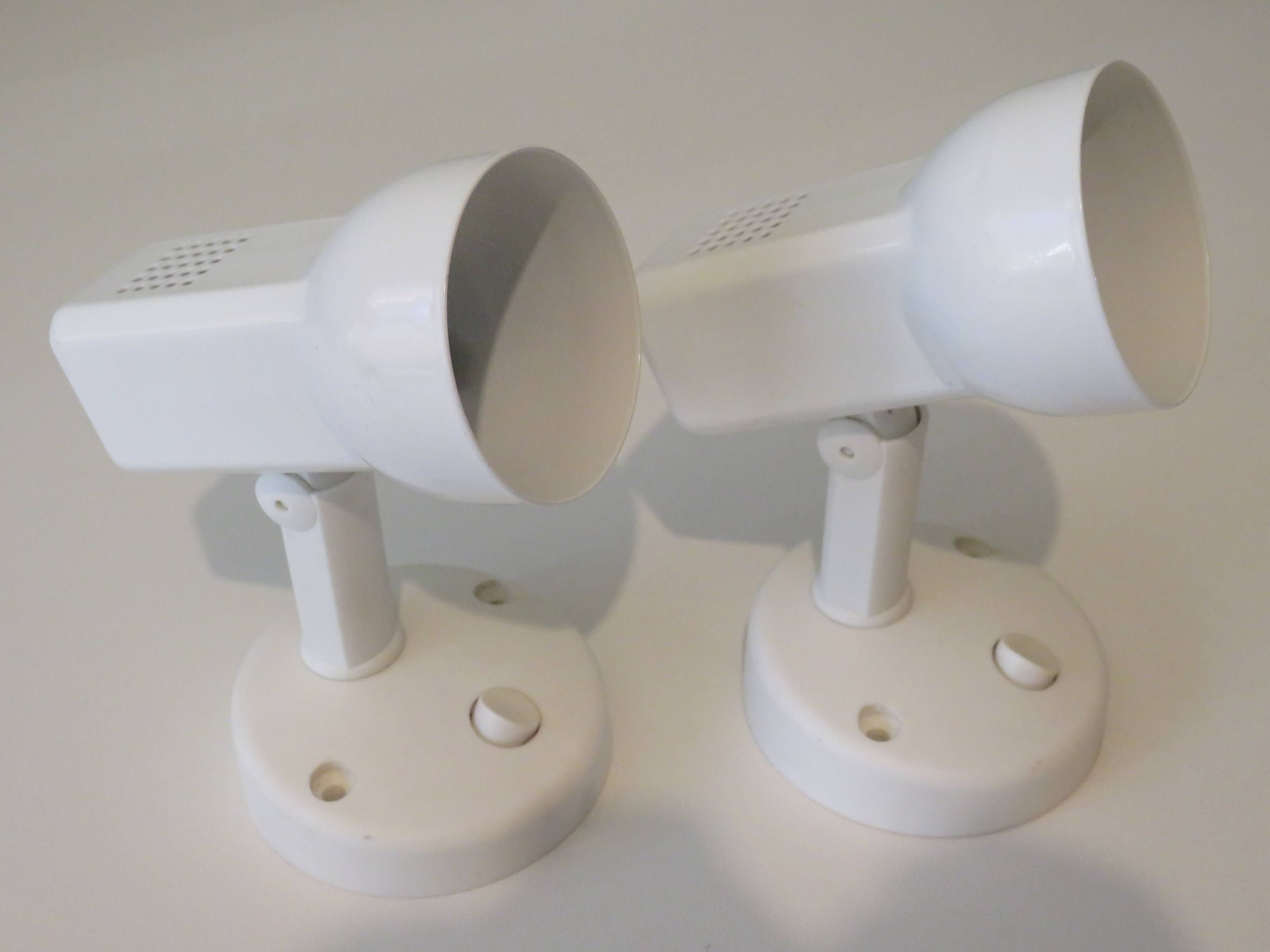 Suite of 2 white lacquered metal wall spotlights Massive edition, Belgium 1970-1980