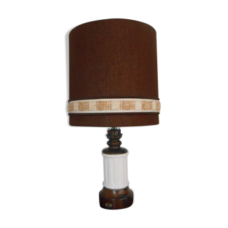 Lampe vintage en faïence d'art de Rodez bois et toile de jute