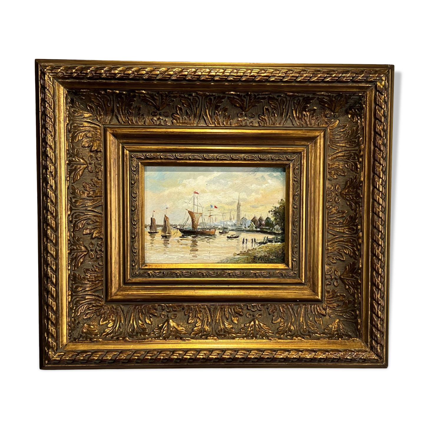 PAINTING / OIL ON CANVAS SIGNED " F.NICOLI " (THE PORT) VERY WELL FRAMED