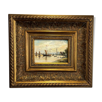 PAINTING / OIL ON CANVAS SIGNED " F.NICOLI " (THE PORT) VERY WELL FRAMED
