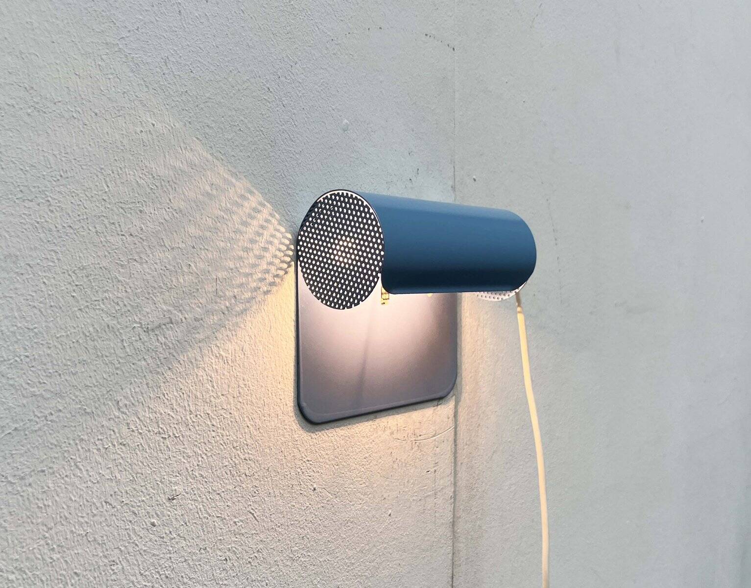 Light blue perforated metal suspension by Abo Randers, Danish postmodern, 1980s.