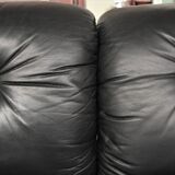 Corner sofa opening in leather and coffee table in marble by pierluigi cerri for frau, 1980s