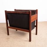 Danish magazine rack in rosewood and leather, 1960.