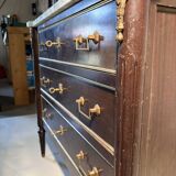 Commode 3 tiroirs de style Louis XVI, marbre et bronzes dorés