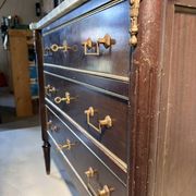 Commode with 3 drawers in Louis XVI style, marble and gilded bronze.
