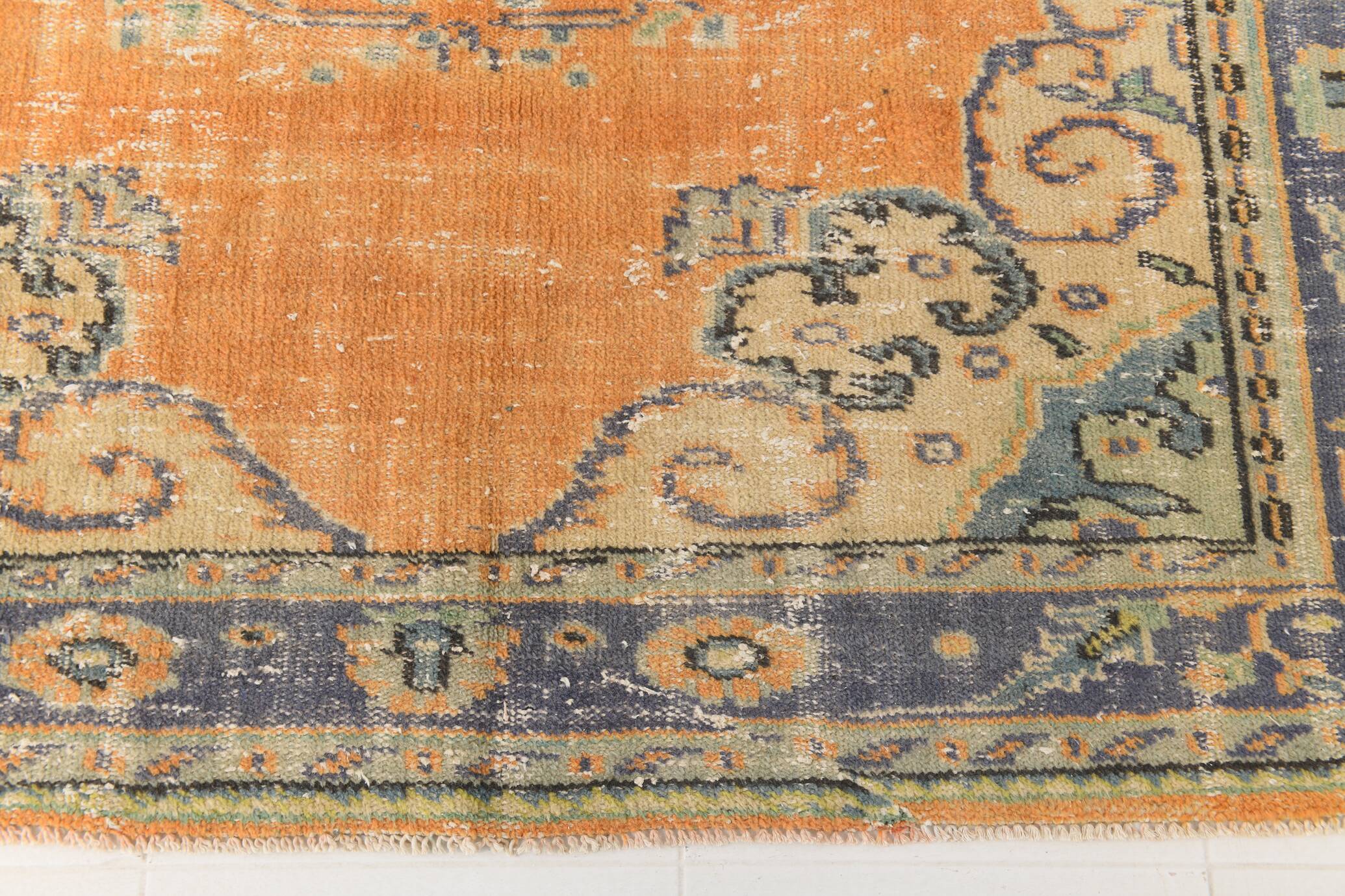6x9 Pumpkin Orange Turkish Vintage Rug, 187x271 Cm
