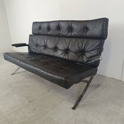 Canapé vintage en cuir noir et chrome, années 1970
