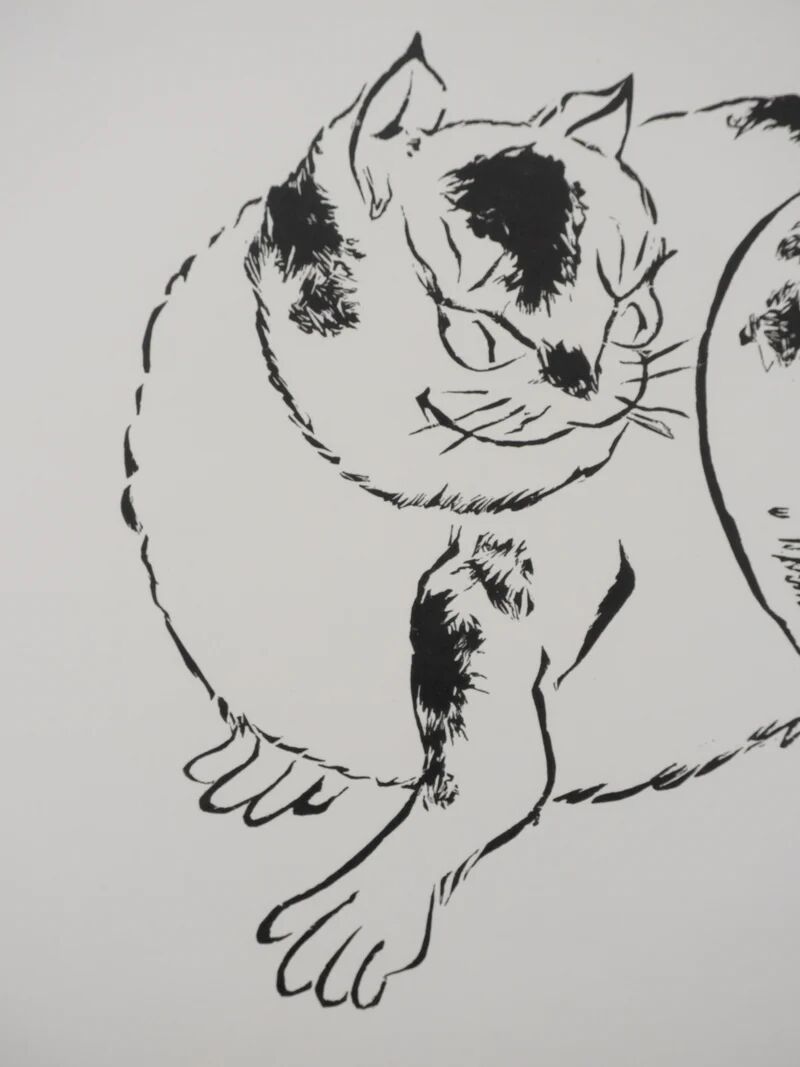 Mokuchu URUSHIBARA: Japanese print, The Cat, Signed woodblock print